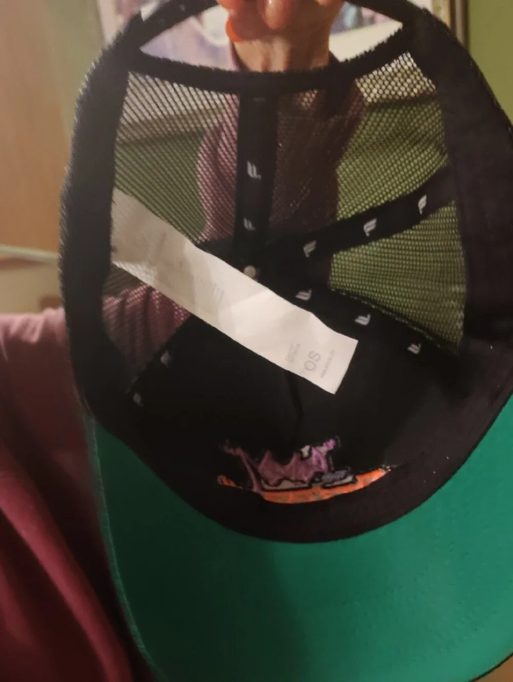 Fabletics Black Trucker Hat with Purple and Orange Embroidered Logo